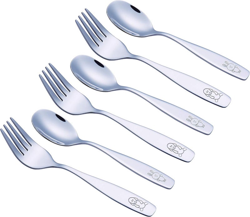 Exzact Children Flatware 6pcs - 3 x Forks, 3 x Spoons - Toddler Utensil Kids Silverware Cutlery Stainless Steel - Dishwasher Safe - Image 2